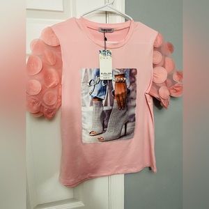 Pink Sheer Sleeved stylish Top